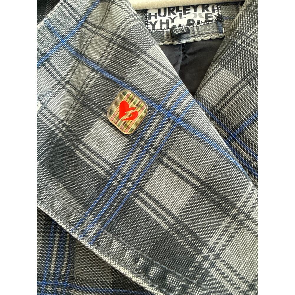 Hurley Blue and Gray Plaid Button Down 90s Y2K Collar Jacket - Picture 3 of 9